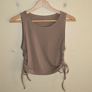 Shein Fawn Brown Ribbed Side Cinch Tie Cropped Tank Top Size Large Summer Basic